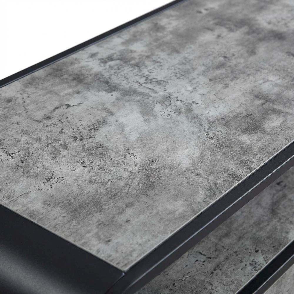 Industrial-style TV stand, concrete gray, black finish, made from particleboard
