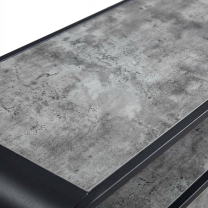 Industrial-style TV stand, concrete gray, black finish, made from particleboard