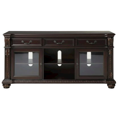 Cherry Wood and Glass TV Stand with Vintage Style and Spacious Design