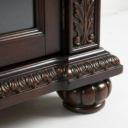 Cherry Wood and Glass TV Stand with Vintage Style and Spacious Design
