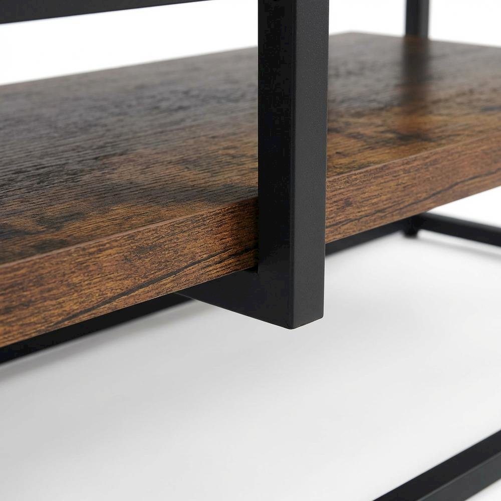 Weathered Oak & Black Metal TV Stand with Elegant Storage Design