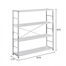White bookcase with sleek chrome details and modern design