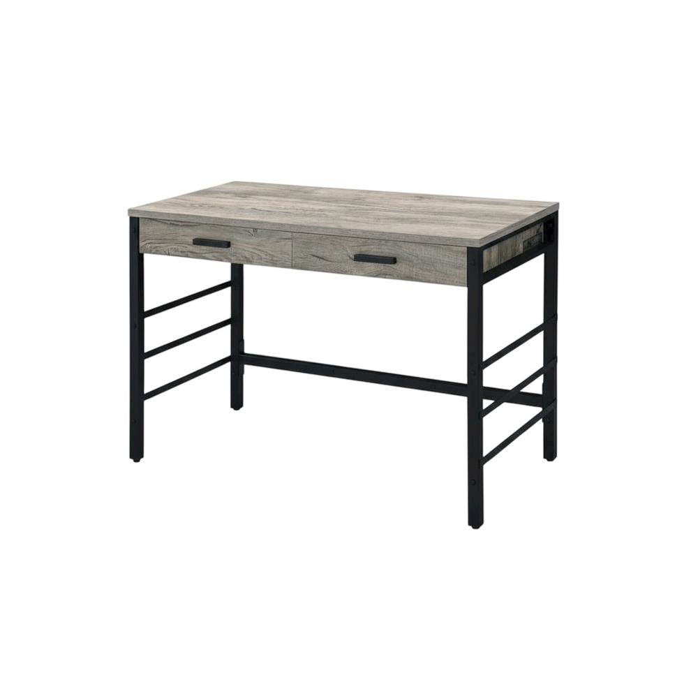 Light Weathered Oak And Black Finish Office Desk With Built-In Usb Port