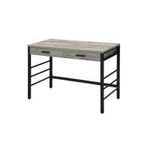 Light Weathered Oak And Black Finish Office Desk With Built-In Usb Port