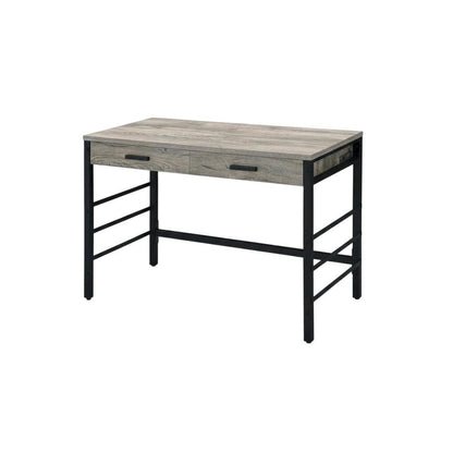 Light Weathered Oak And Black Finish Office Desk With Built-In Usb Port