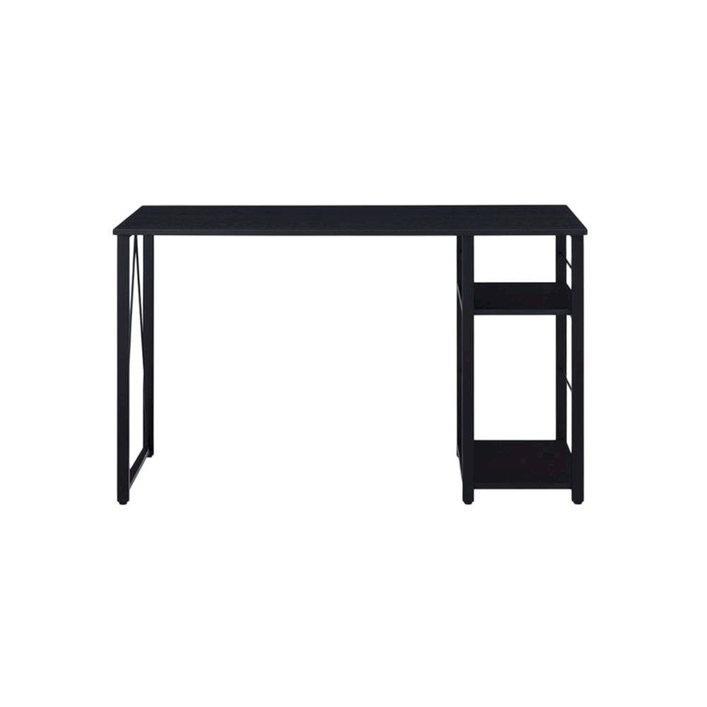 Black Writing Desk, Wood Veneer Surface, Sturdy Particle Board And Metal Frame