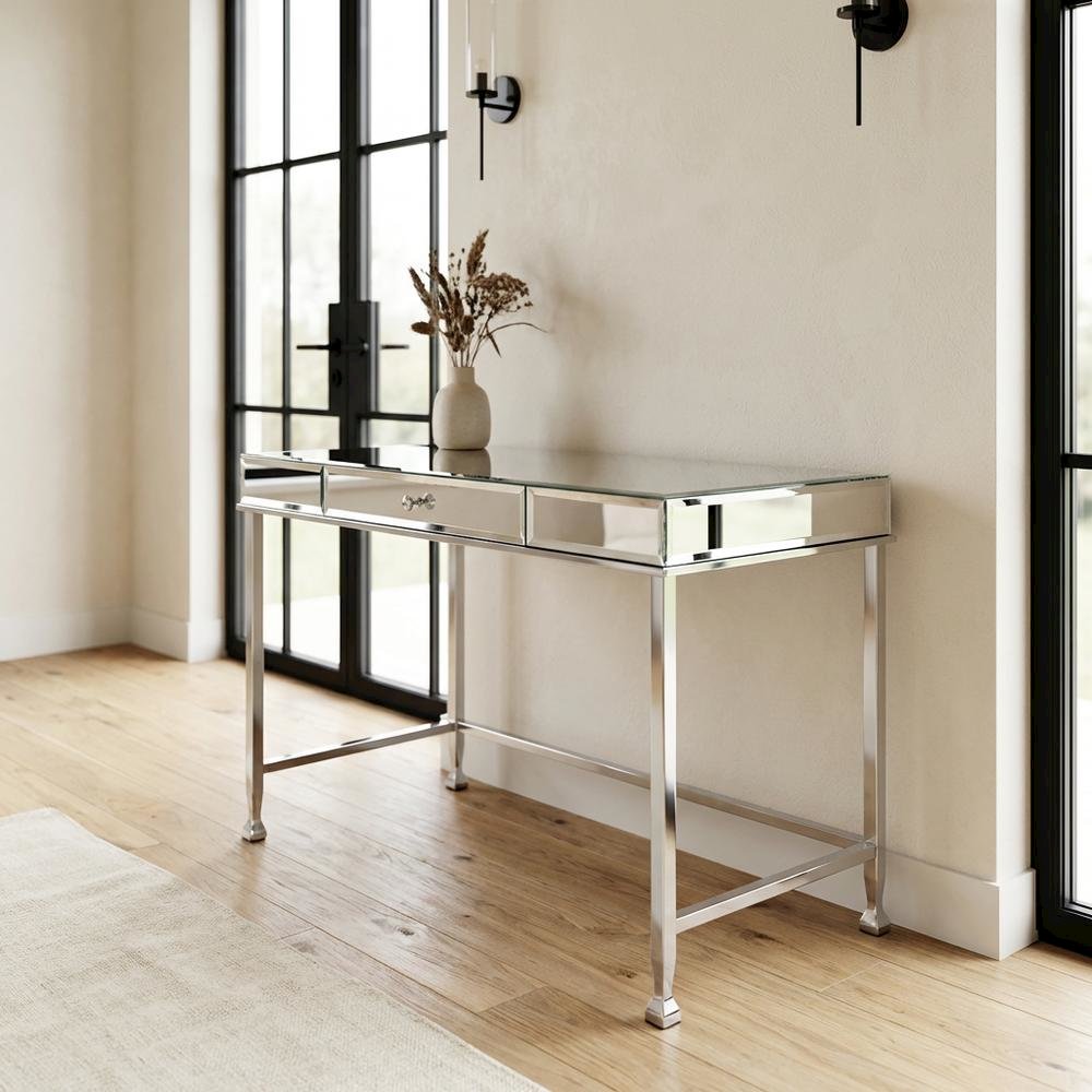Modern Mirrored And Chrome Finish Writing Desk For Home Office