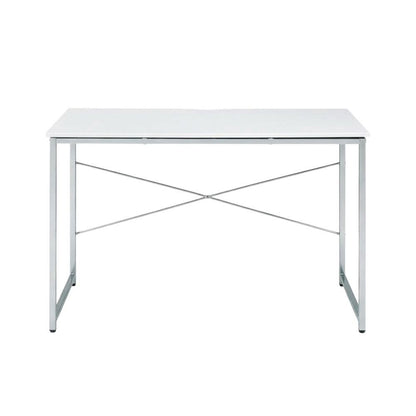 White And Chrome Finish Writing Desk With Modern Design