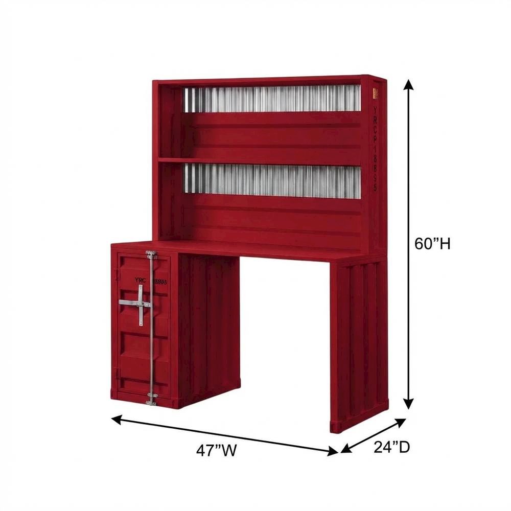 Red Cargo Desk And Hutch With Spacious Workspace And Storage Options