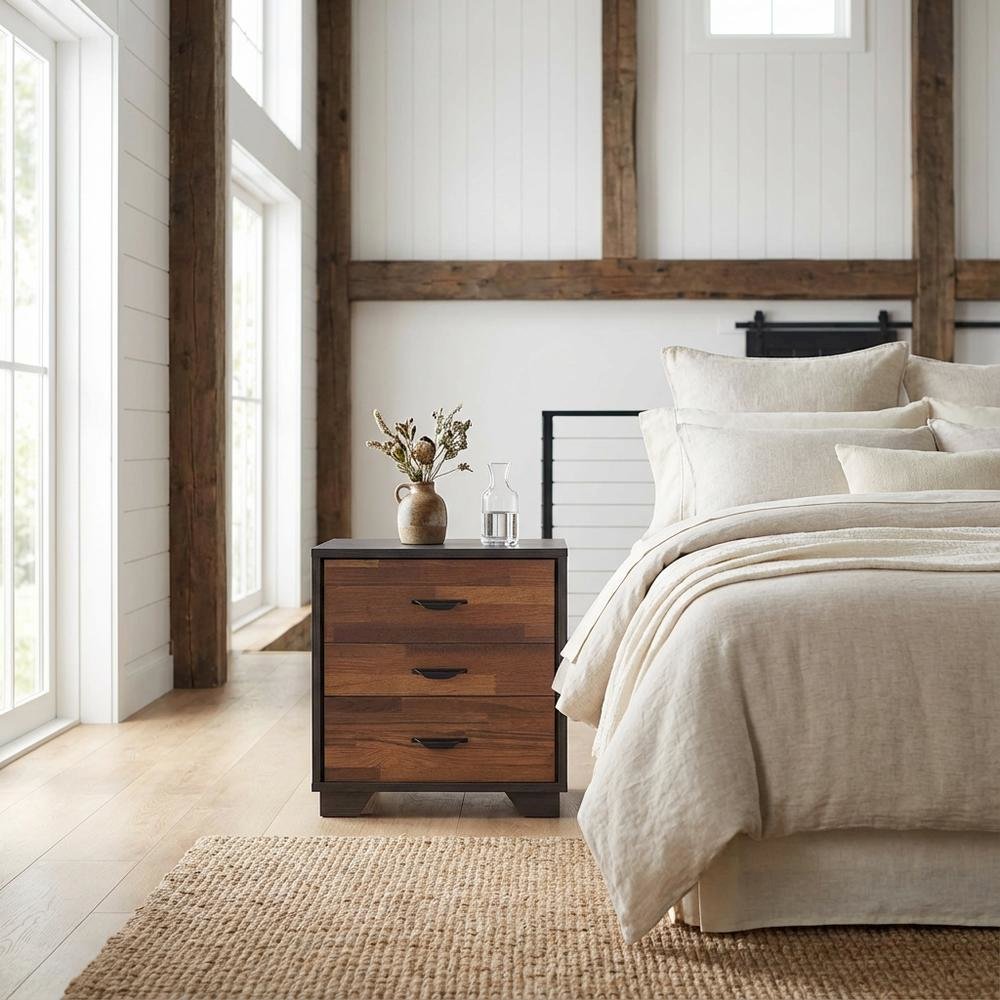 Walnut Bedroom Nightstand with Espresso Finish and Modern Design