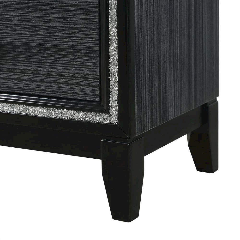Weathered Black Nightstand with Wooden Construction and Compact Design