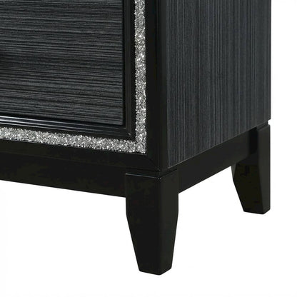 Weathered Black Nightstand with Wooden Construction and Compact Design