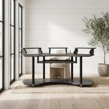 Black Oak Music Recording Studio Desk With Contemporary Style And Steel Frame