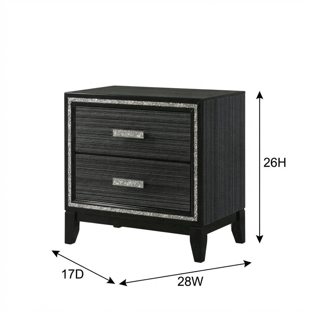 Weathered Black Nightstand with Wooden Construction and Compact Design