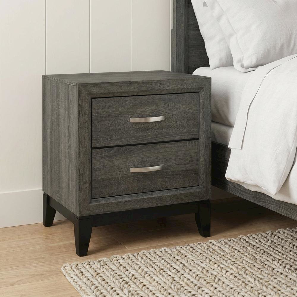 Weathered Gray Nightstand with Transitional Style and Spacious Storage
