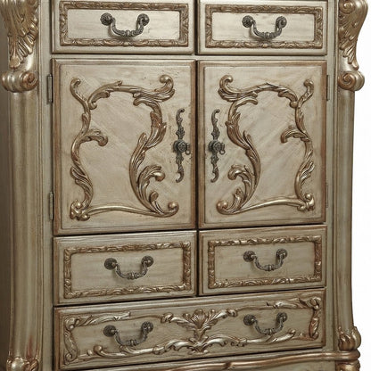 Wood and Poly Resin Nightstand with 2 Drawers, Bedside Table, Gold Patina & Bone