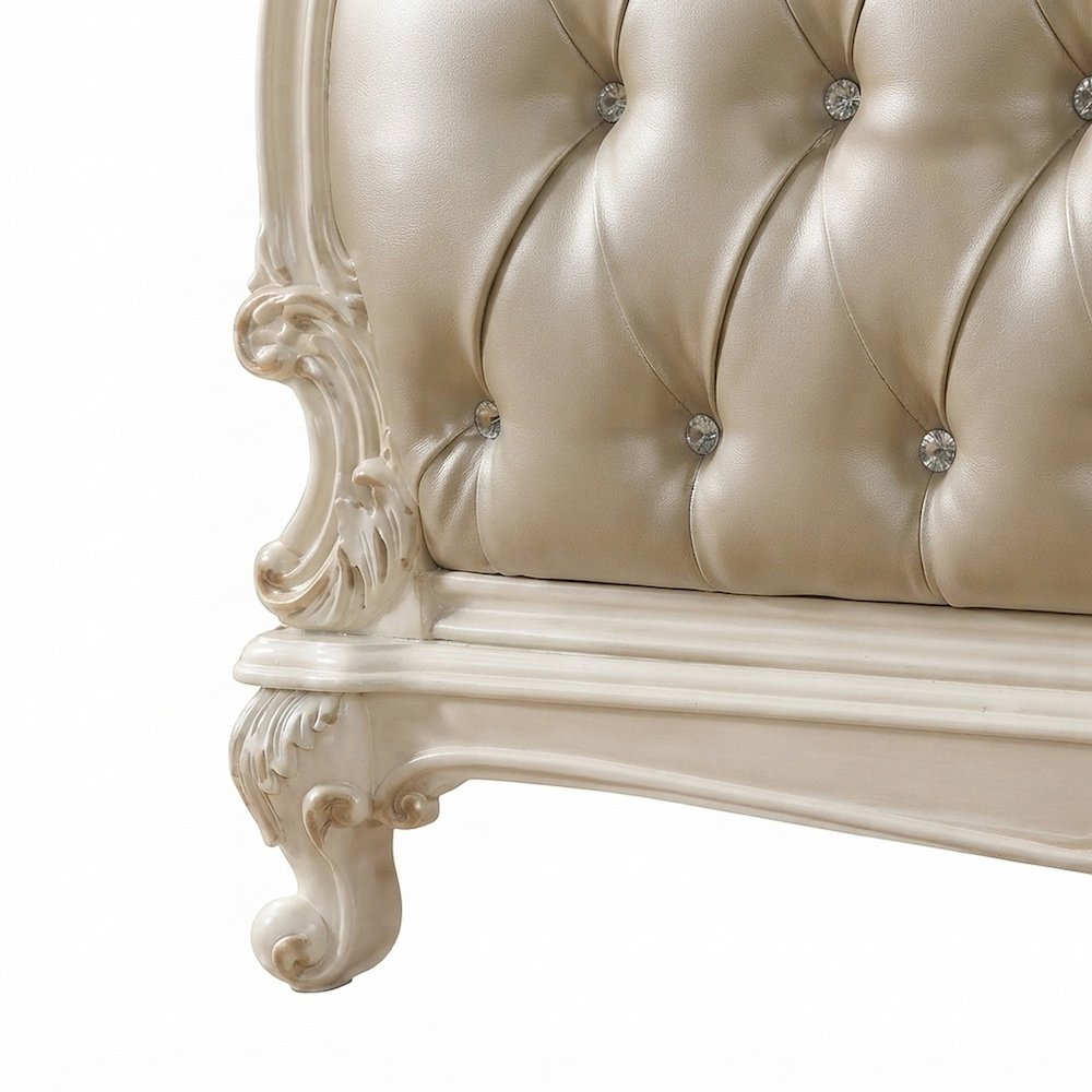 Queen Platform Bed Frame, PU Leather Tufted Headboard, Rose Gold & Pearl White