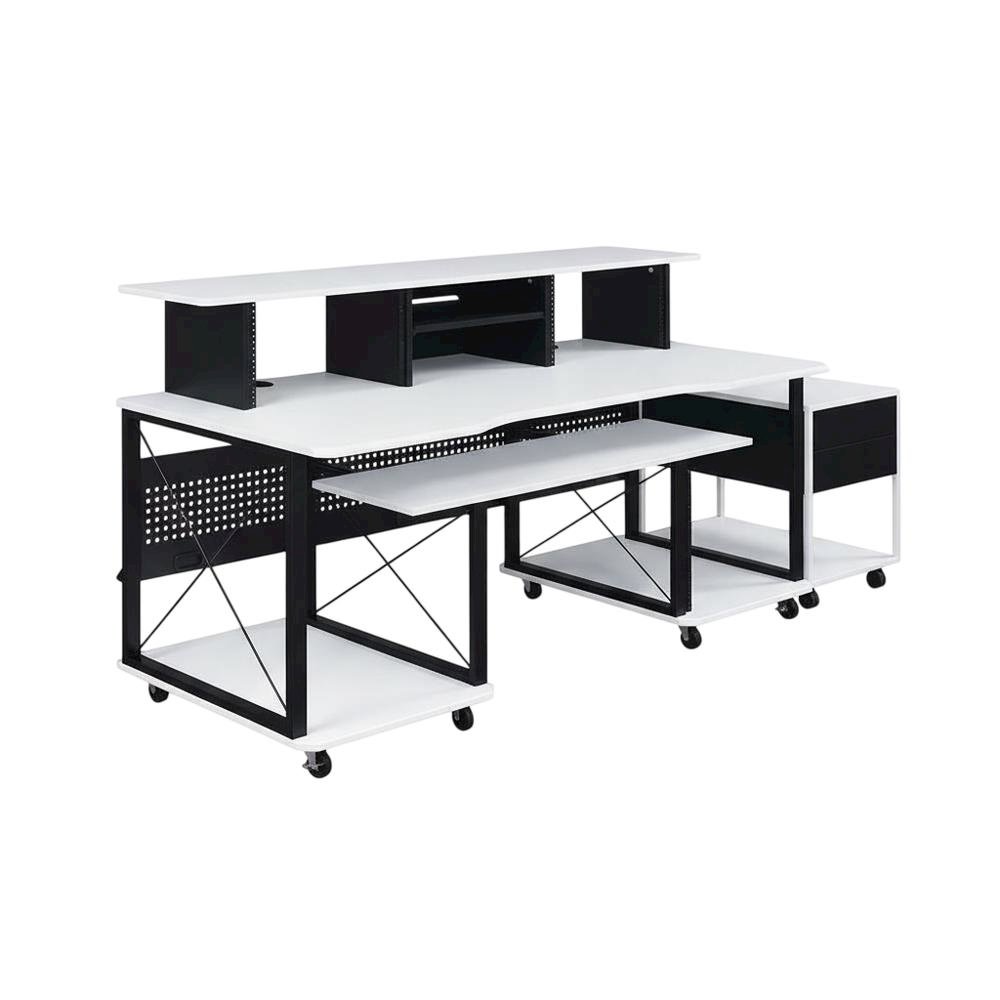 White And Black Finish Music Desk With Industrial Style And Rectangular Surface