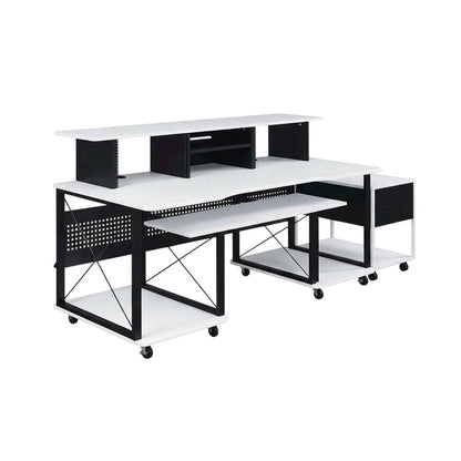White And Black Finish Music Desk With Industrial Style And Rectangular Surface