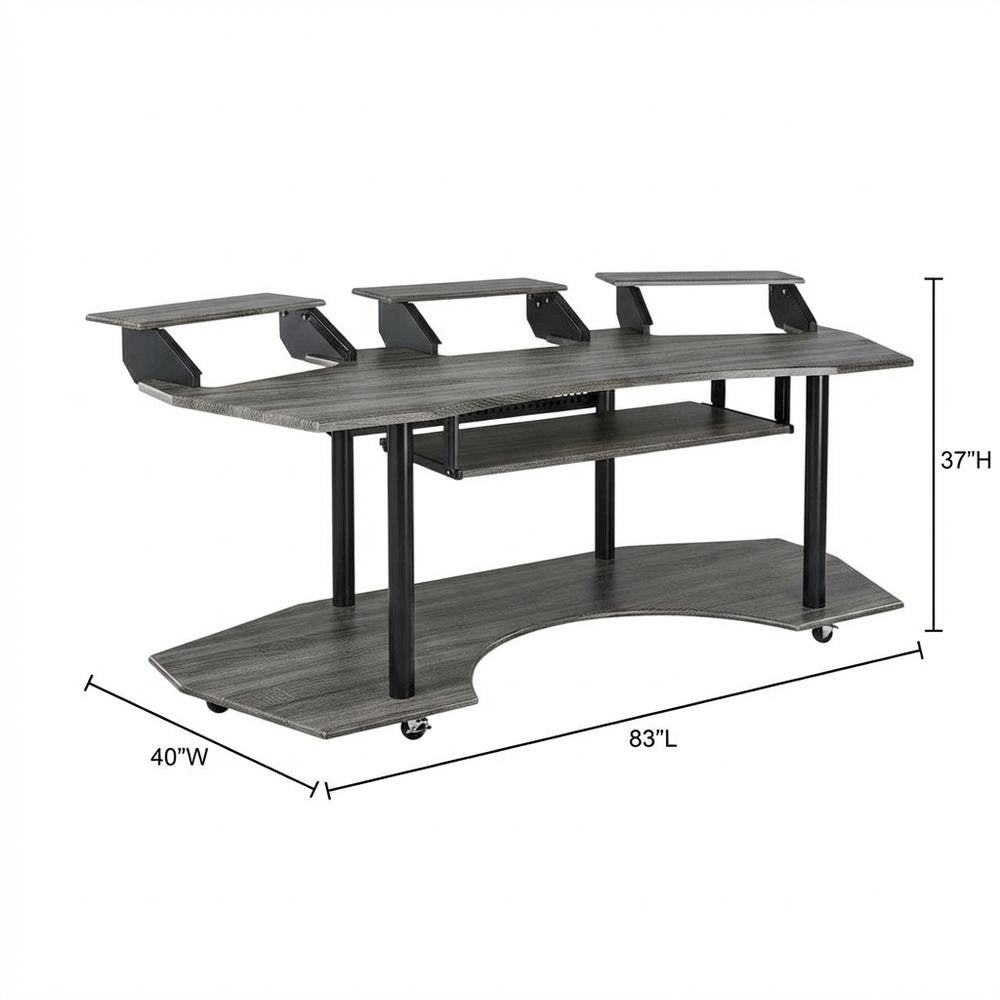 Black Oak Music Recording Studio Desk With Contemporary Style And Steel Frame