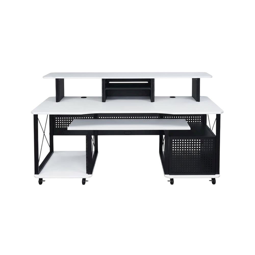 White And Black Finish Music Desk With Industrial Style And Rectangular Surface