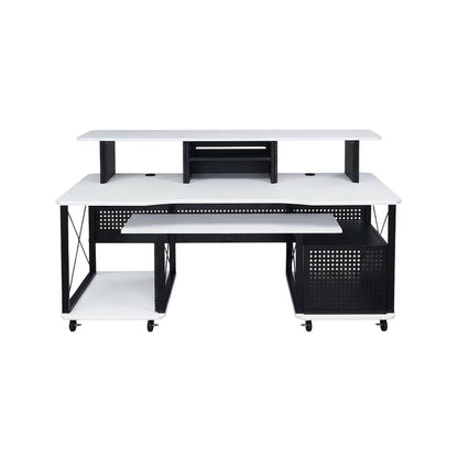 White And Black Finish Music Desk With Industrial Style And Rectangular Surface