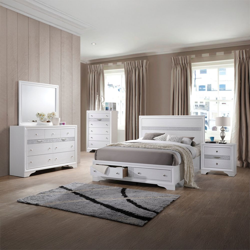 Naima Queen Bed w/Storage White