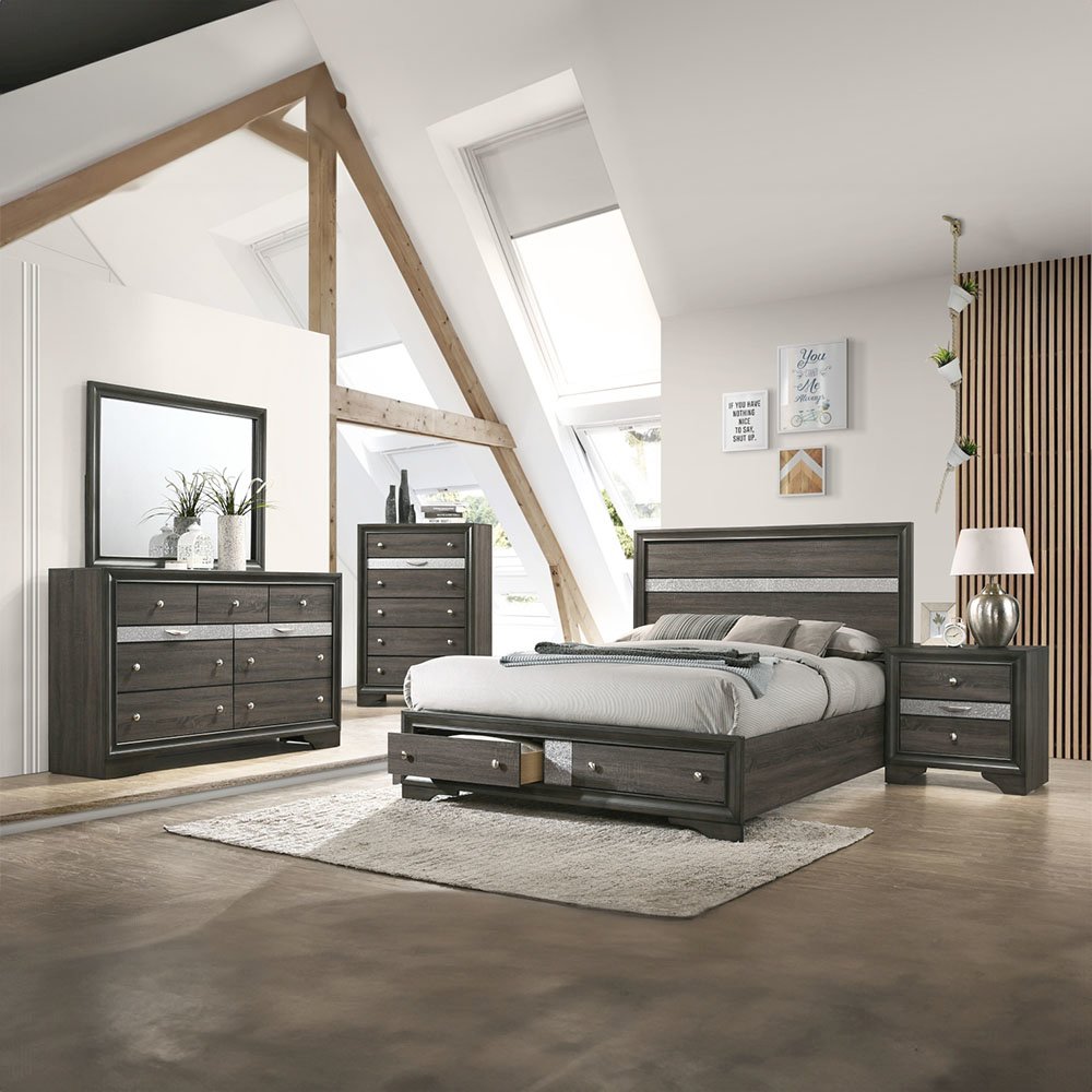 Naima Queen Bed w/Storage Gray