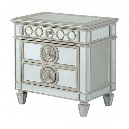 Mirrored Wood Glam Nightstand with 2 Drawers, Small Bedside Table, Stone