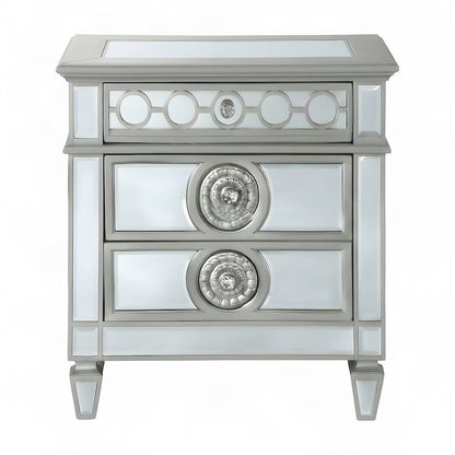 Mirrored Wood Glam Nightstand with 2 Drawers, Small Bedside Table, Stone