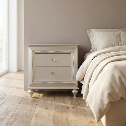 Champagne Nightstand with Glam and Contemporary Design for Bedroom Storage