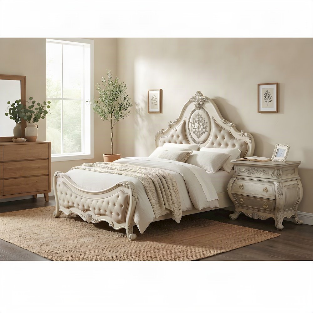 Wood Veneer Nightstand with 3 Drawers, Brushed Bedside Table, Brown
