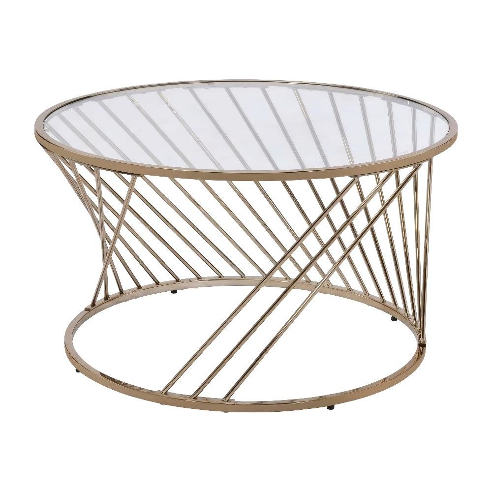 Coffee Table Champagne Metal Frame Glass Top with Sturdy Design