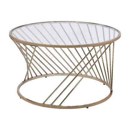 Coffee Table Champagne Metal Frame Glass Top with Sturdy Design