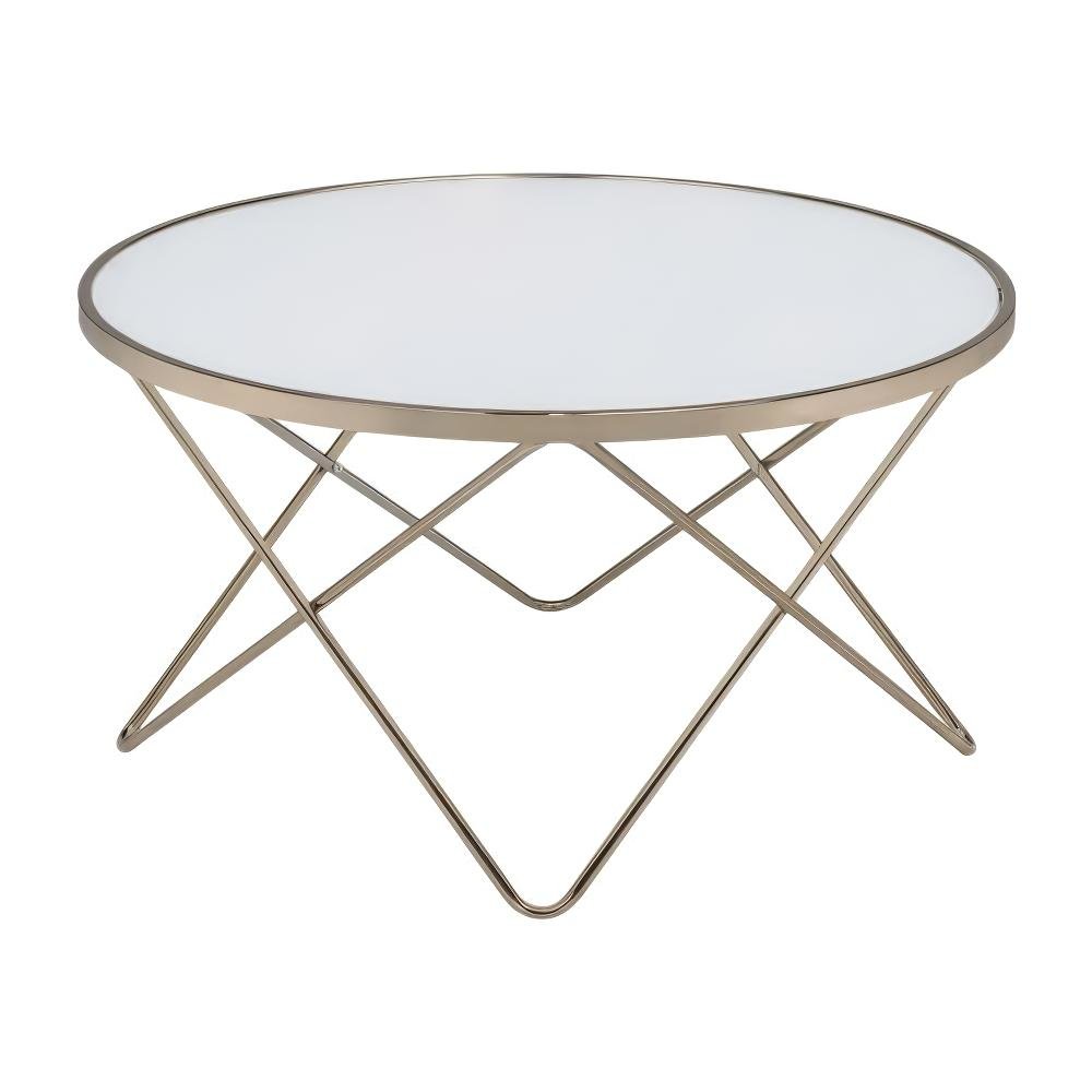 Champagne Coffee Table with Frosted Glass Top and Metal Frame Design