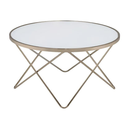 Champagne Coffee Table with Frosted Glass Top and Metal Frame Design