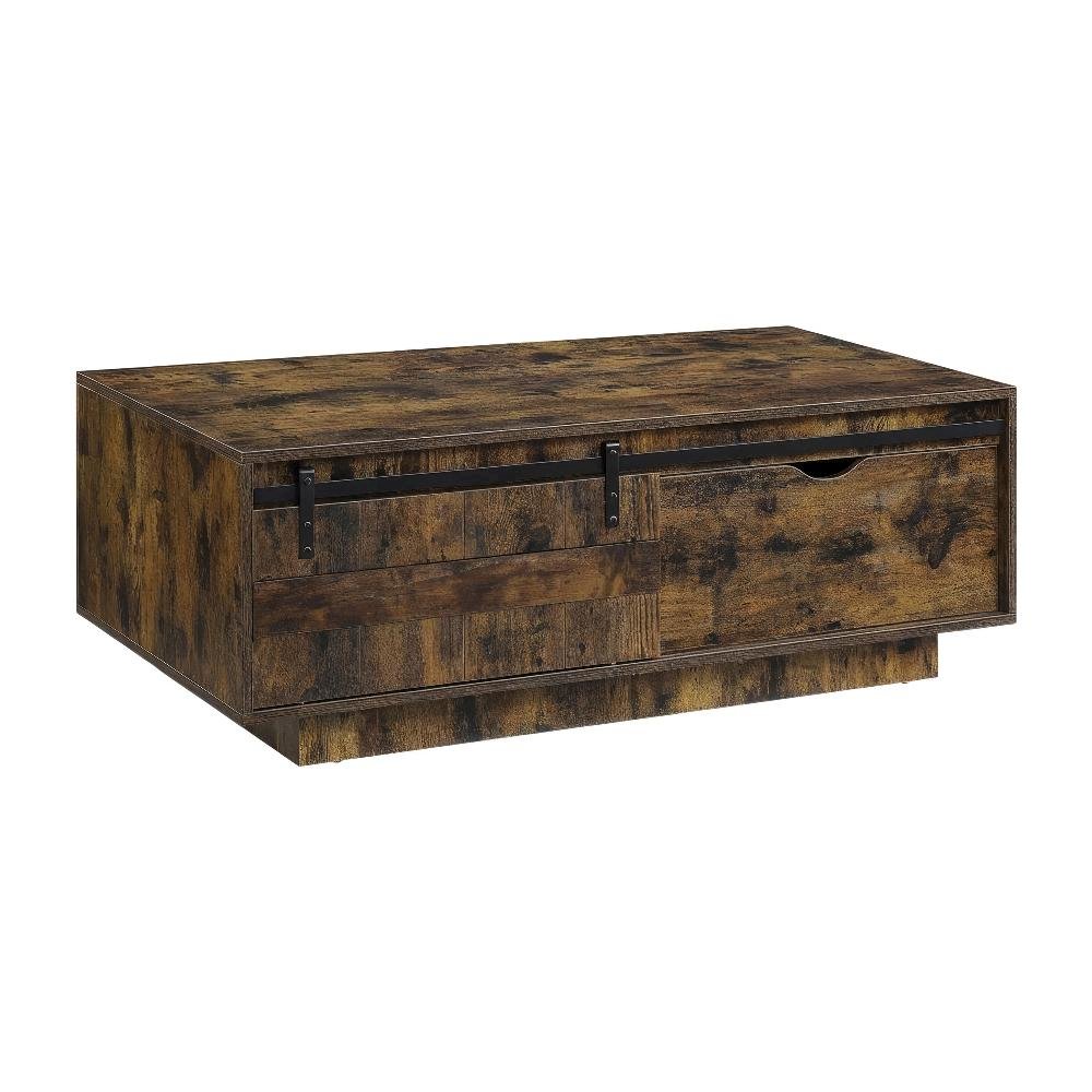 Rustic Oak Wooden Rectangular Coffee Table with Metal Legs and Storage Shelf
