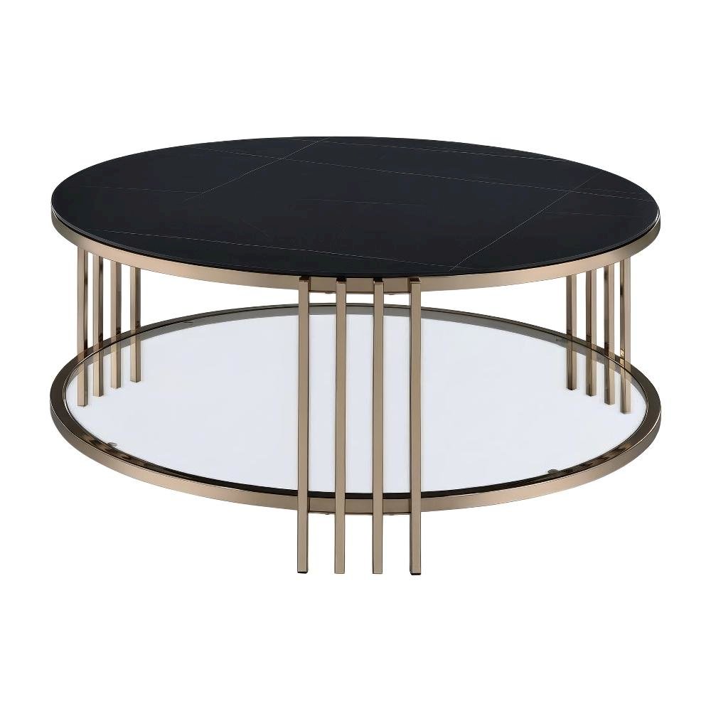 Coffee Table, Champagne Finish and Durable Sintered Stone Top Solid Construction