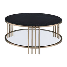 Coffee Table, Champagne Finish and Durable Sintered Stone Top Solid Construction