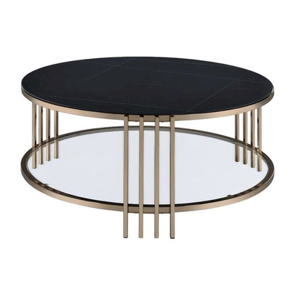 Coffee Table, Champagne Finish and Durable Sintered Stone Top Solid Construction