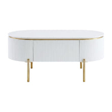 White High Gloss Coffee Table with Gold Finish and Single Piece Design