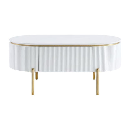 White High Gloss Coffee Table with Gold Finish and Single Piece Design