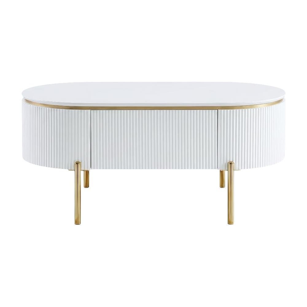White High Gloss Coffee Table with Gold Finish and Single Piece Design