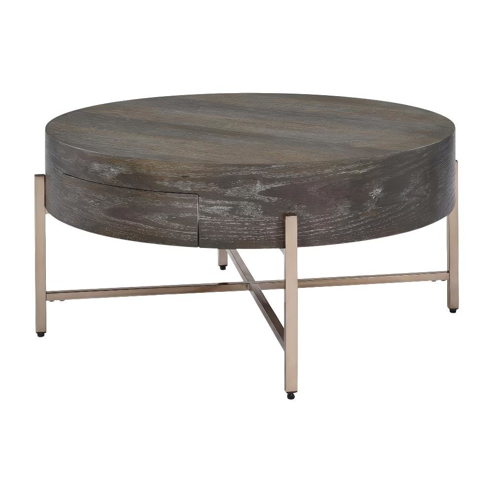 Dark Oak and Champagne Coffee Table with Metal Frame and Wood Veneer Surface