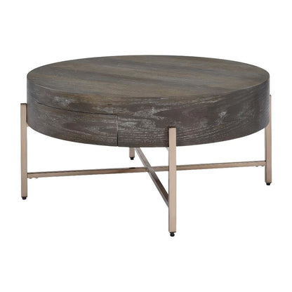Dark Oak and Champagne Coffee Table with Metal Frame and Wood Veneer Surface
