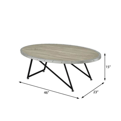 Weathered Gray Oak Coffee Table with Metal Frame and Wood Veneer Top