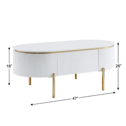 White High Gloss Coffee Table with Gold Finish and Single Piece Design
