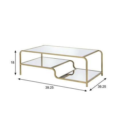 Gold and Mirror Coffee Table with Metal Frame and Composite Wood Surface