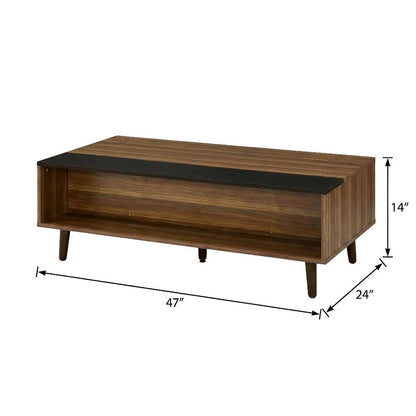 Coffee Table Walnut and Black Lift-Top with Solid Wood, Veneer Storage Surface