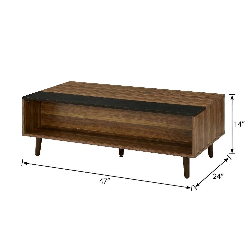 Coffee Table Walnut and Black Lift-Top with Solid Wood, Veneer Storage Surface